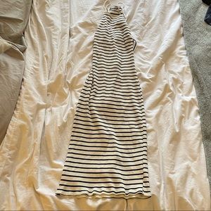 Striped bodycon midi dress with back key hole detail